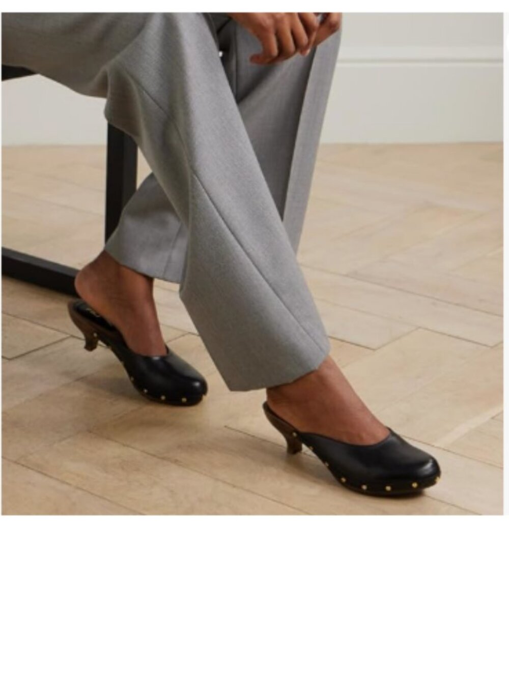 FSJ Black Retro Round Toe Mules Wooden Kitten Heel Trendy Studded Slide Sandals